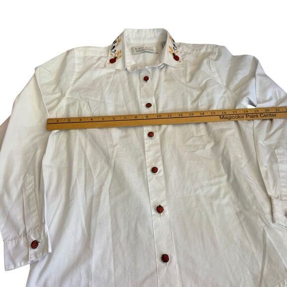 Vintage white button down with autumn embroidered trim Pumpkin Buttons Small‎ - Picture 6 of 16